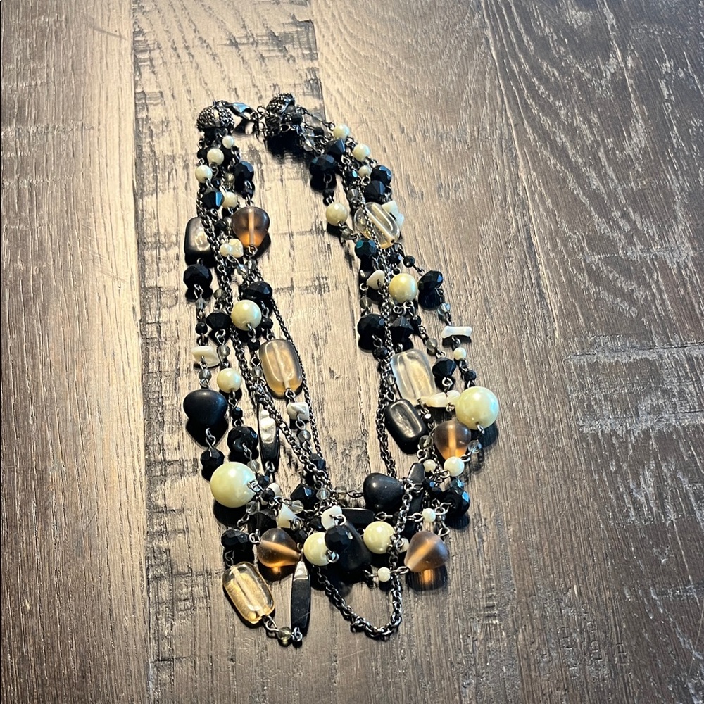 Lia Sophia Black and Cream Beaded Necklace